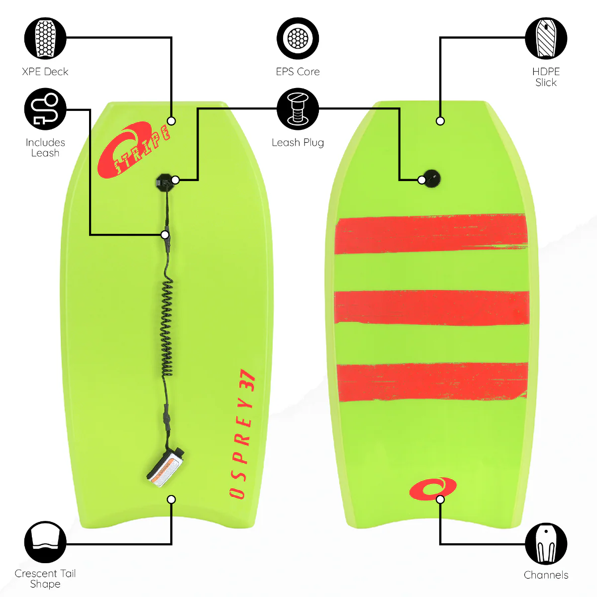 37” Bodyboard – Stripe Green - Image 7