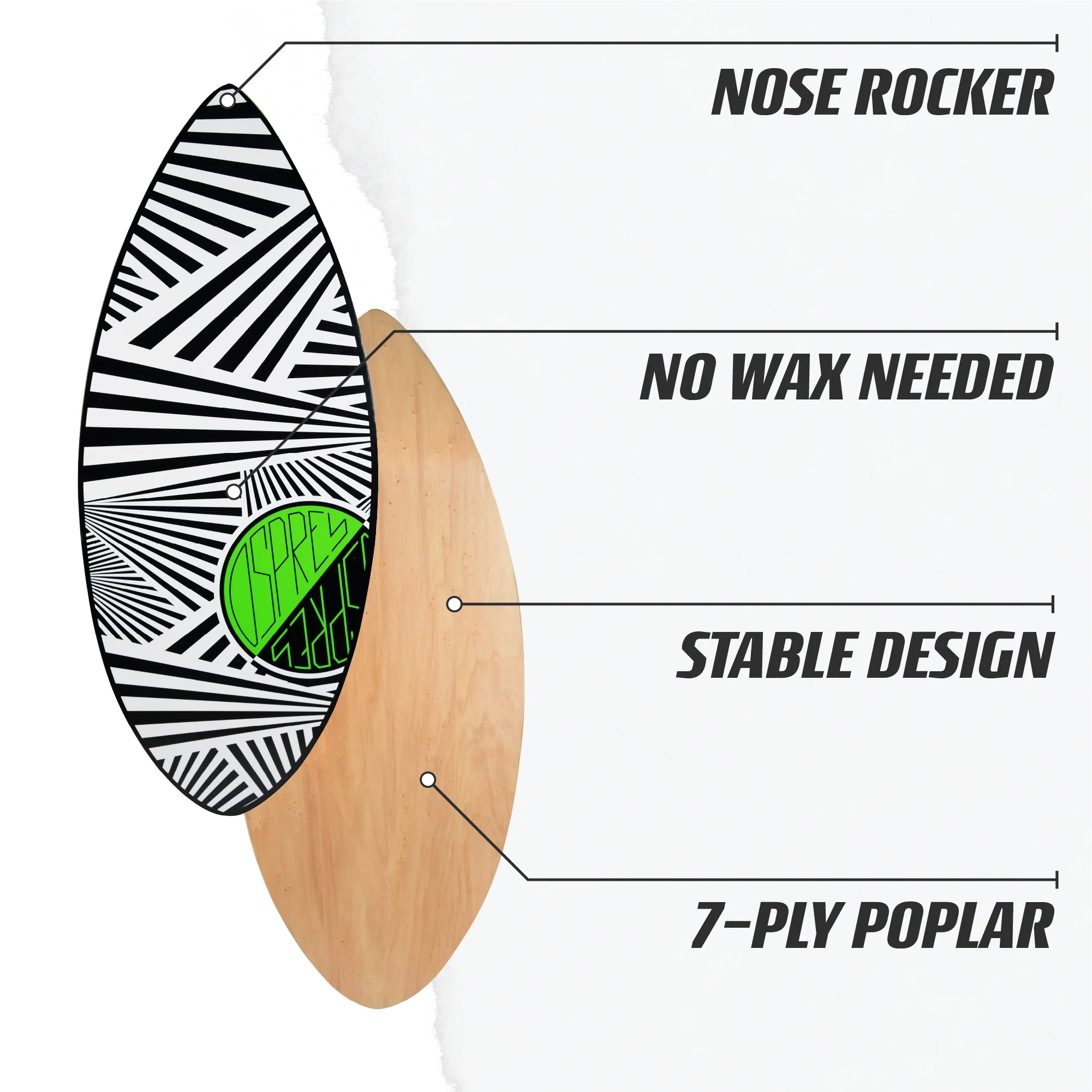 41" Skimboard Pin Tail Board - Zig Zag - Image 6
