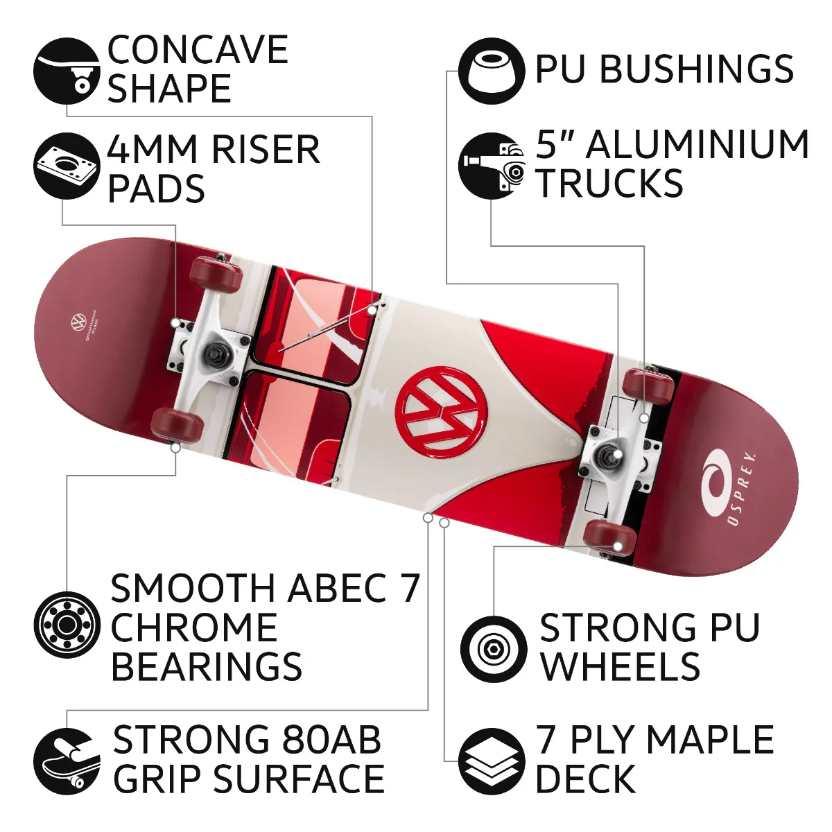 8" x 31" Complete Double Kick Skateboard - VW 1 and Only - Image 3