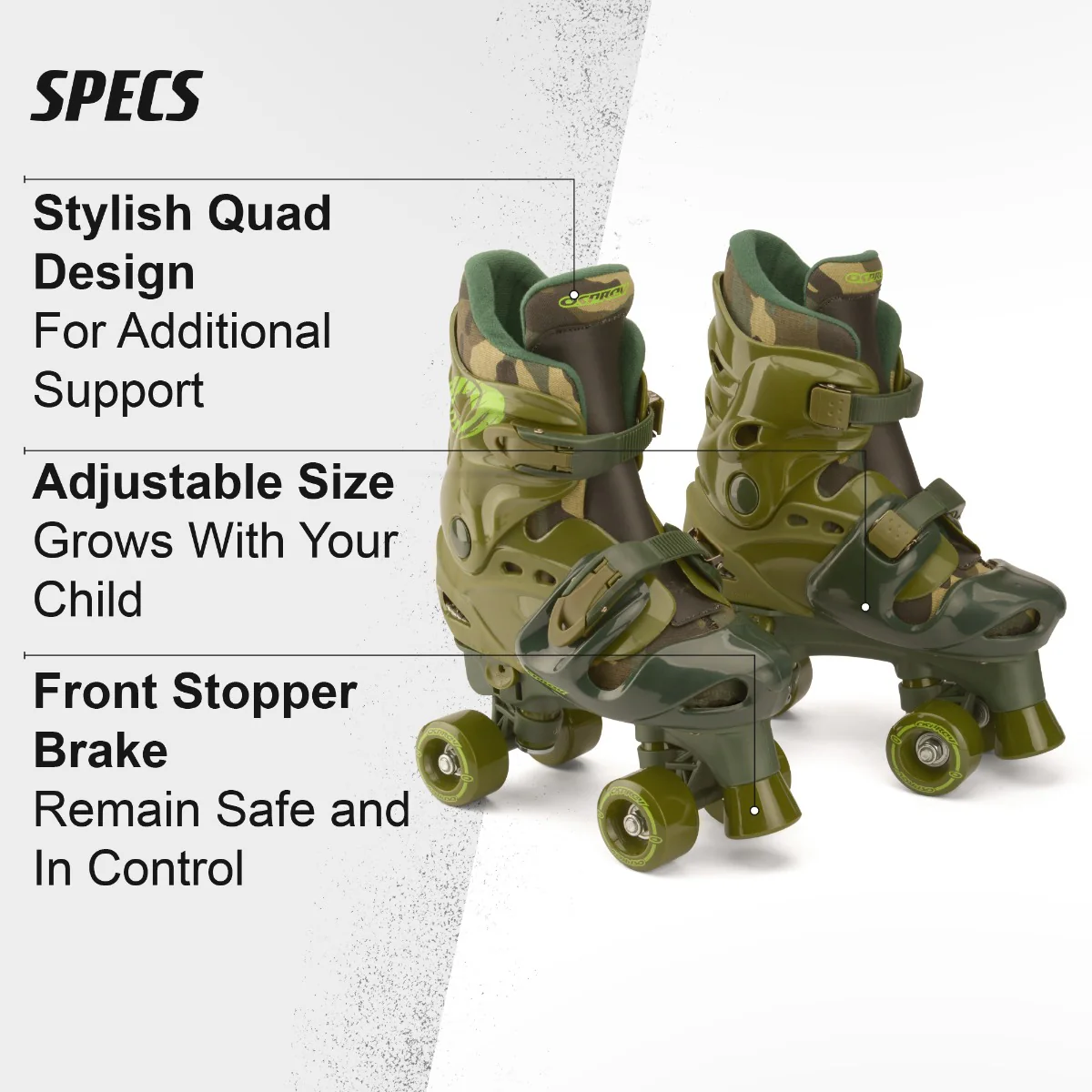 Kids Adjustable Quad Roller Skates - Camo - Image 3