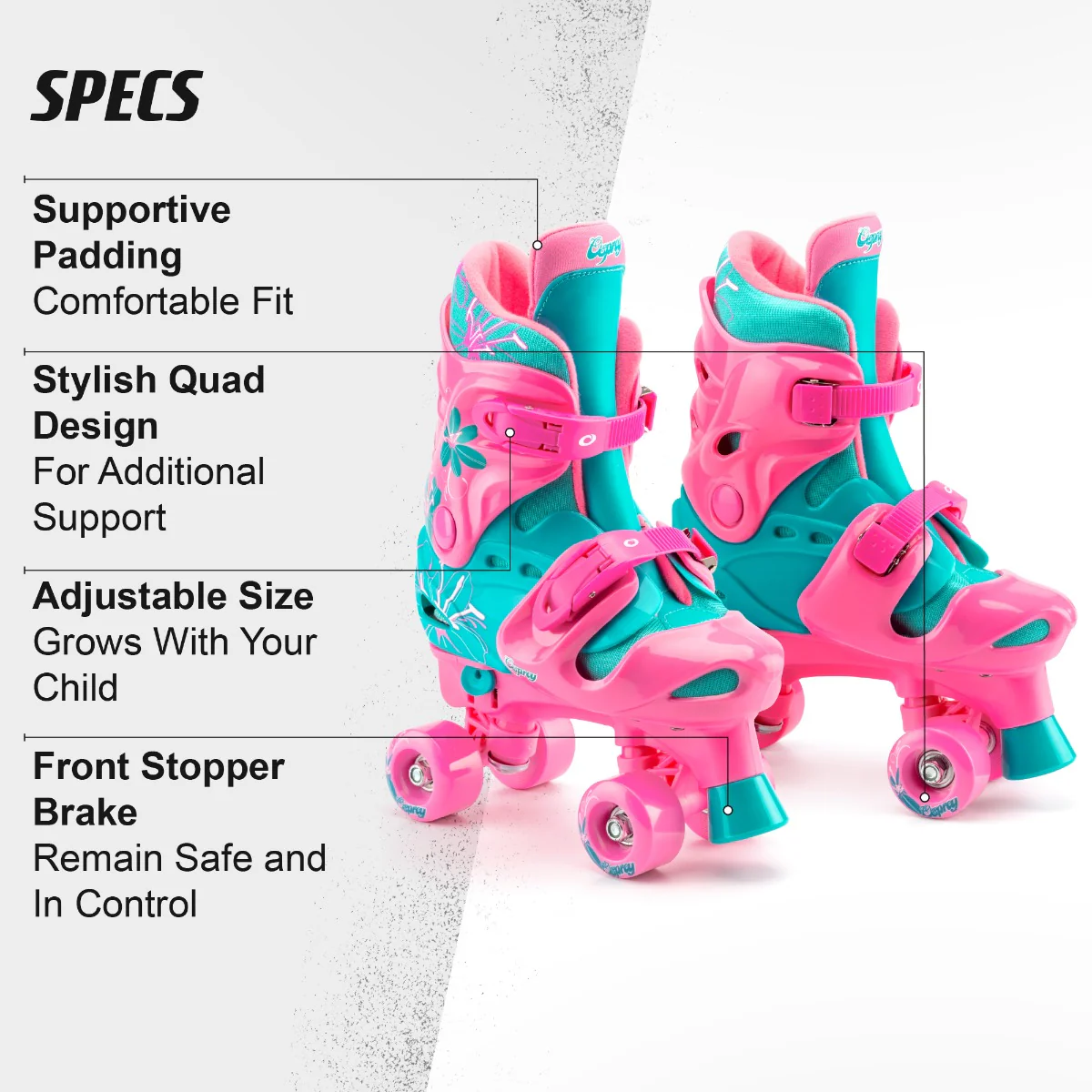 Kids Adjustable Quad Roller Skates - Flower - Image 6