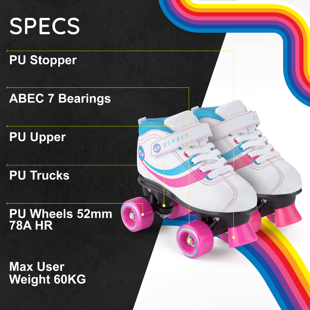 Disco Quad Roller Skates - White - Image 7