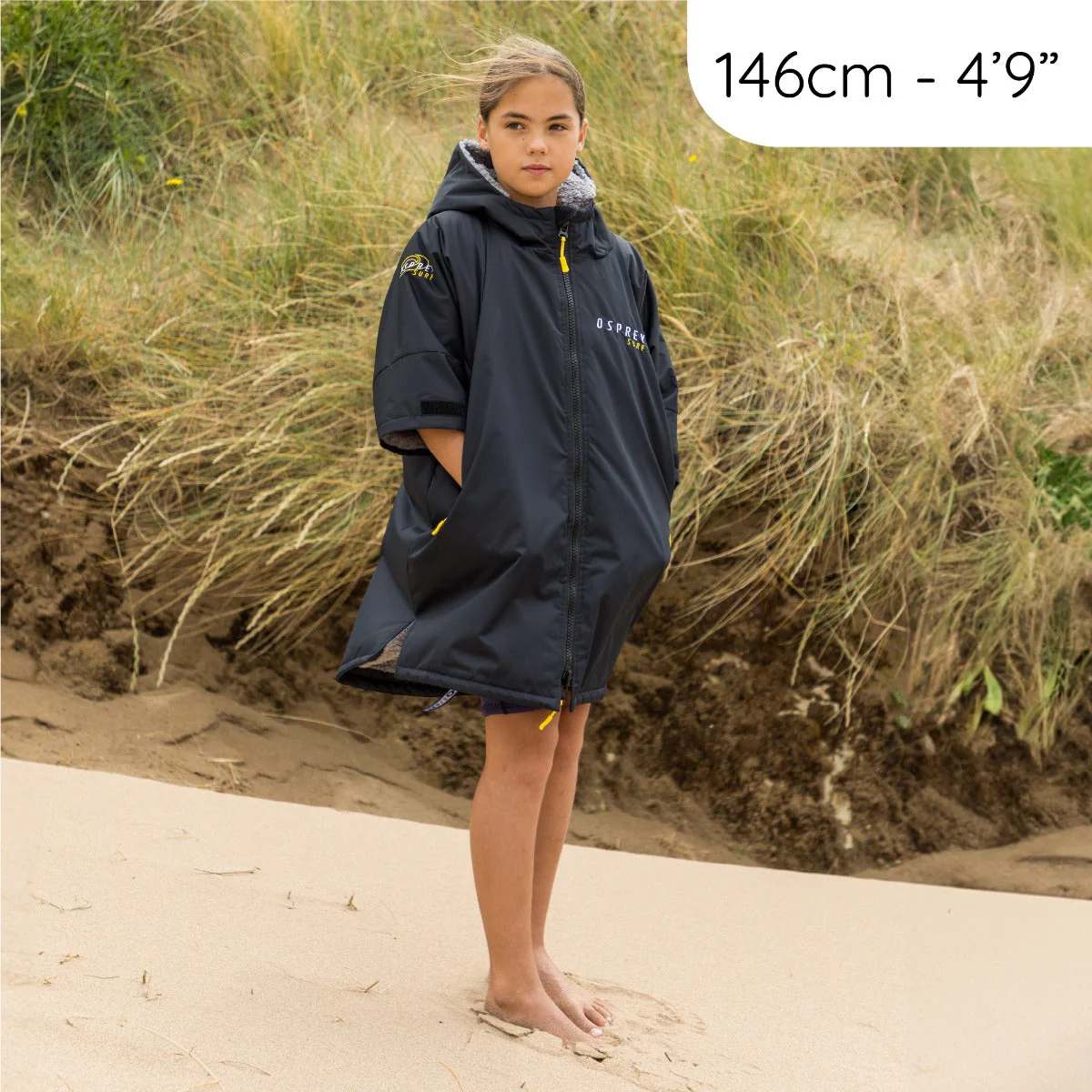 Hooded Kids Changing Robe - Black - Image 2