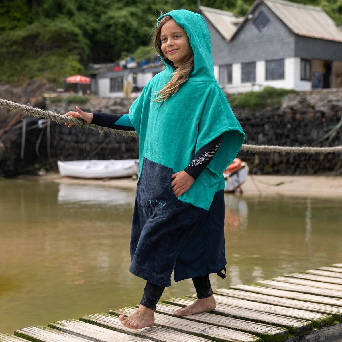 Junior Hooded Poncho Towel - Teal