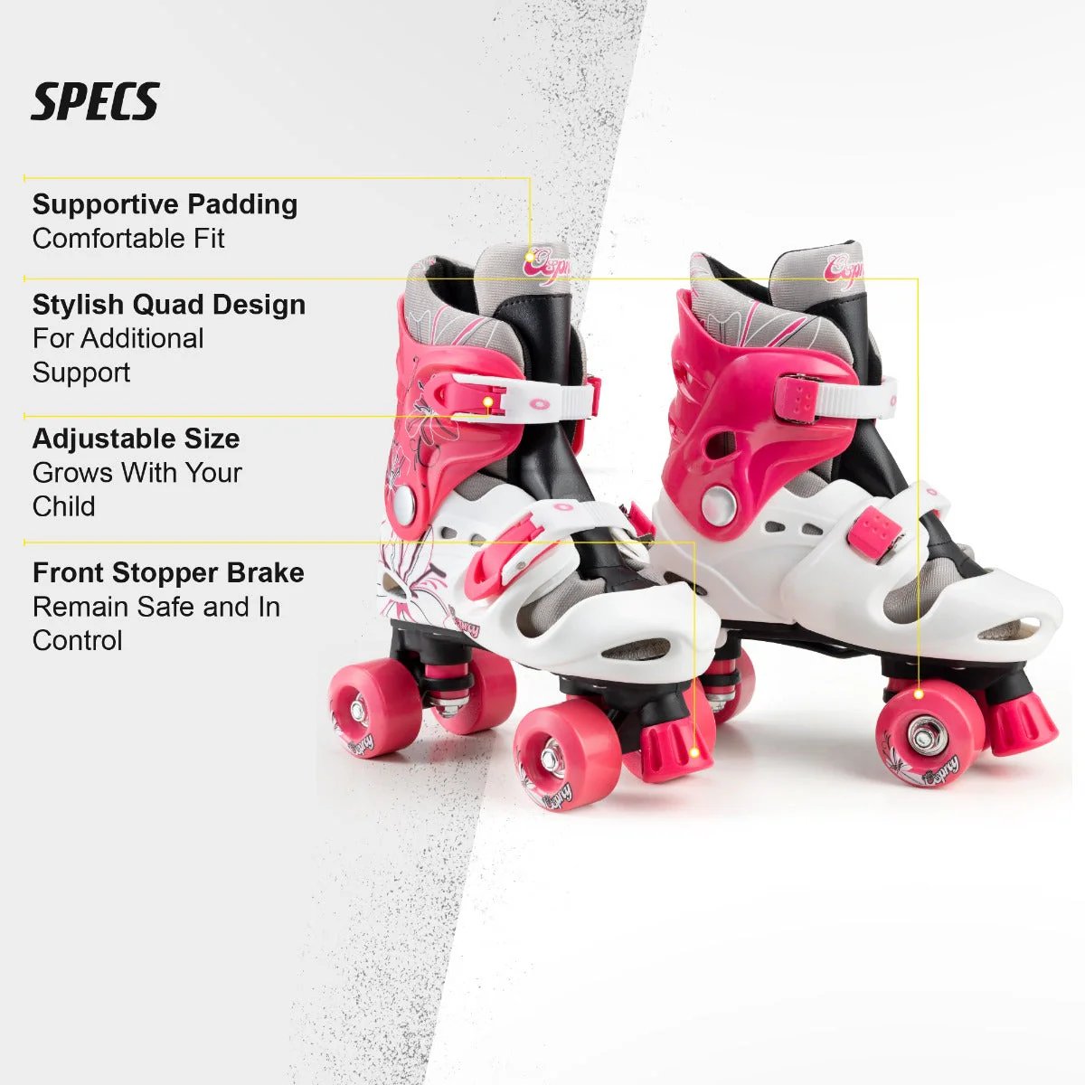 Kids Adjustable Quad Roller Skates - Pink - Image 5