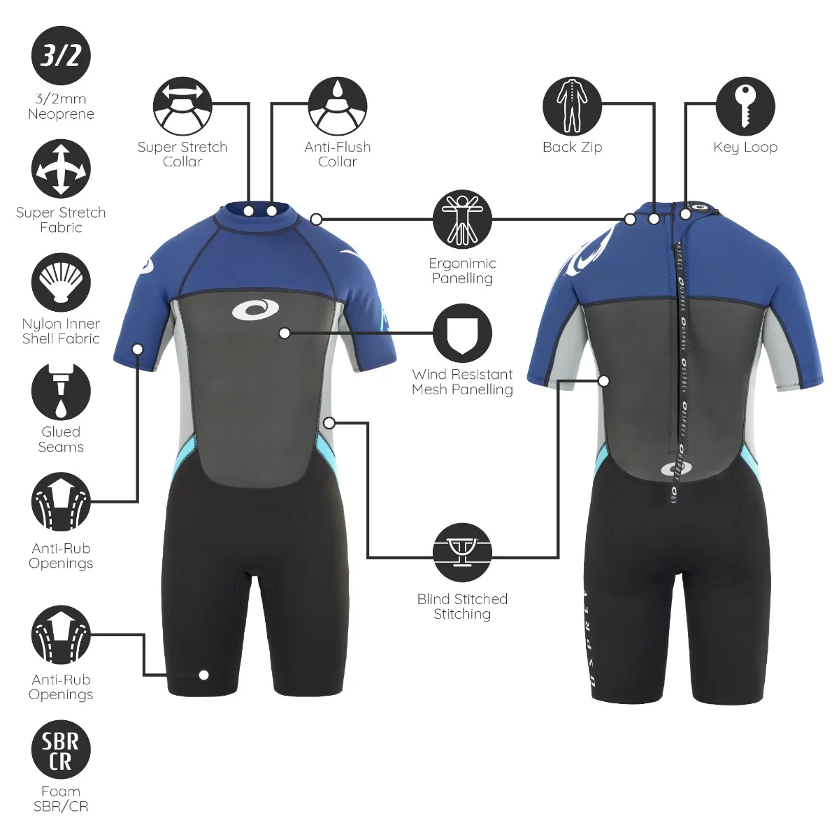 Mens 3mm Origin Shorty Wetsuit - Navy - Image 5